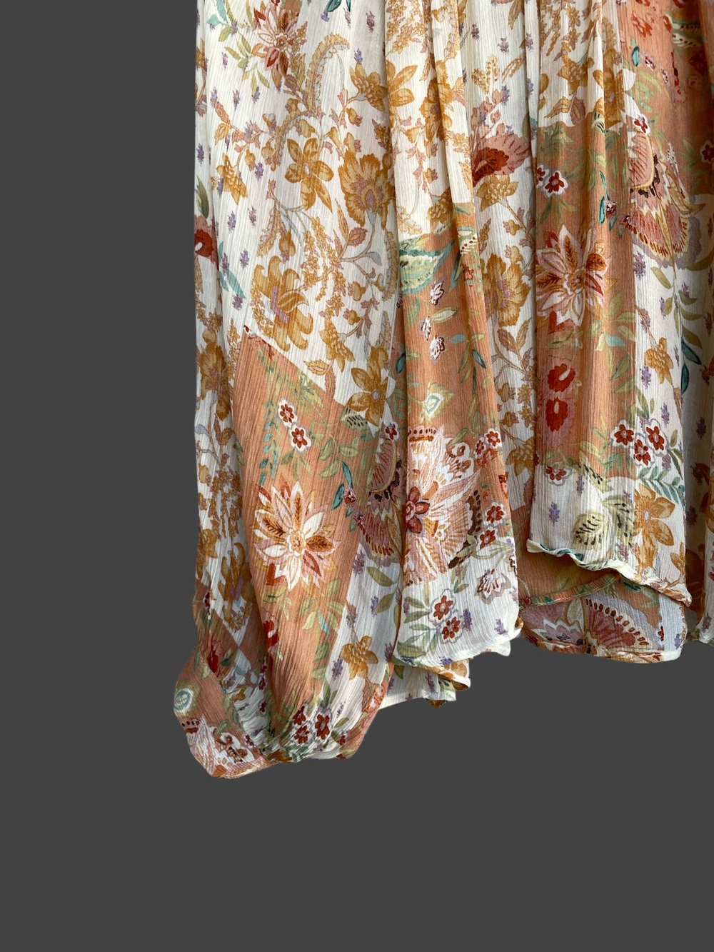 SEZANE Orange Tan Boho Floral Patchwork Flowy Chiffon Tie Back Solange Blouse - Picture 15 of 17